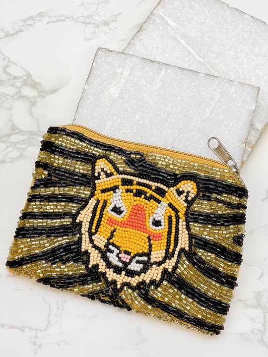 Tiger Beaded Zip Pouch