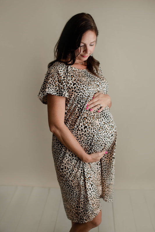 Leopard Mommy Labor & Delivery/ Nursing Gown