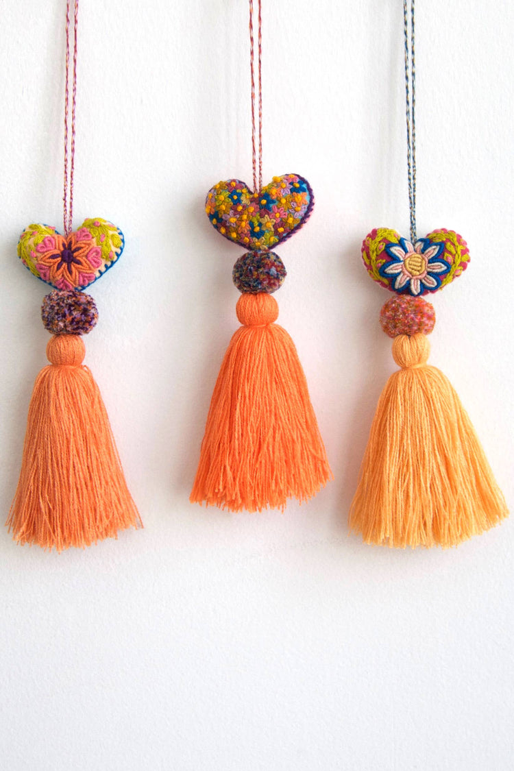 Orange Mini Heart Pom Poms