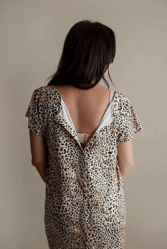 Leopard Mommy Labor & Delivery/ Nursing Gown