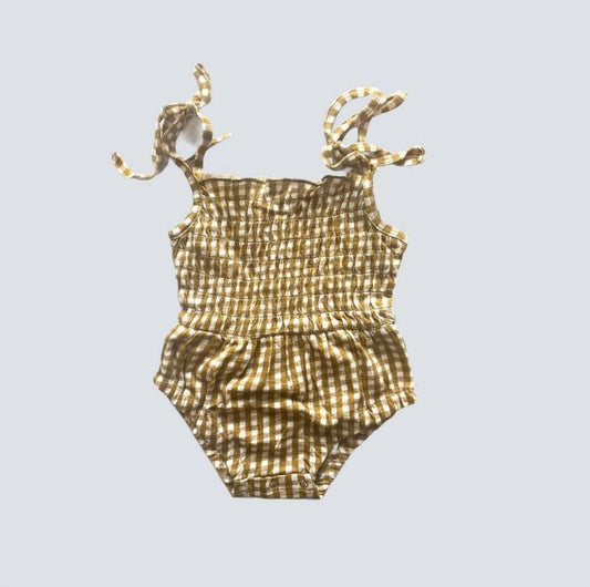 Gold Gingham Bubble Romper