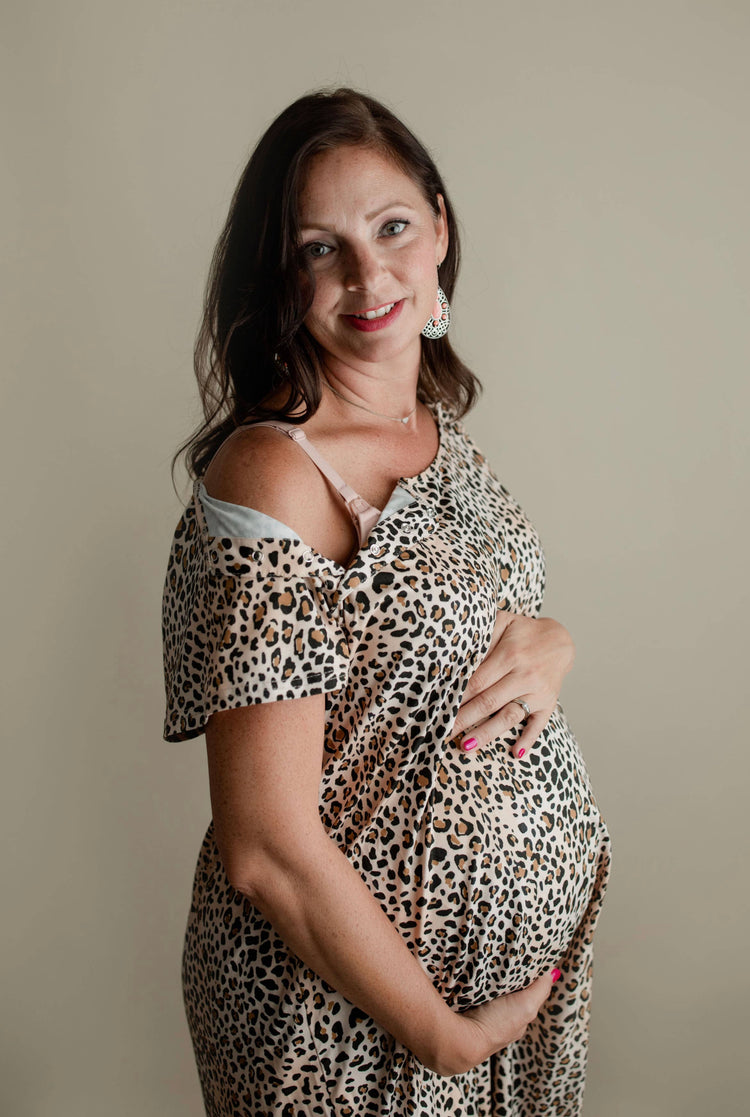 Leopard Mommy Labor & Delivery/ Nursing Gown